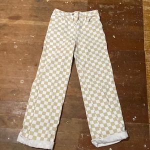 tan and white checkered pants from Tillys